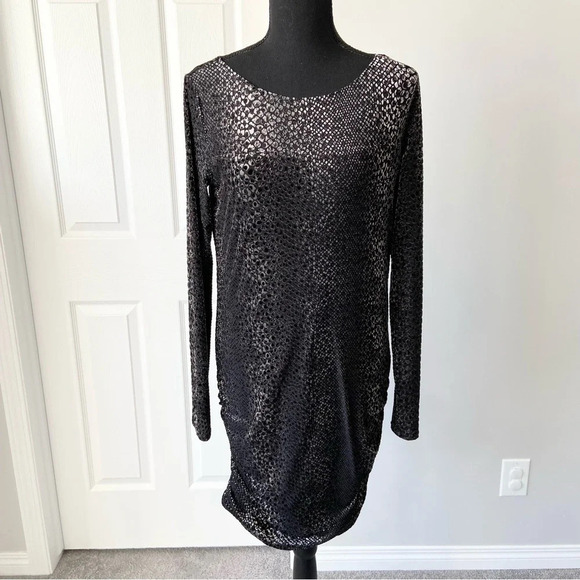 RACHEL ROY Black Snakeskin Print Gathered Textured Dress - Picture 3 of 16